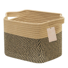 JOJOSEE Small Woven Storage Basket, Cotton Rope Basket for Shelves, Square Shelf Baskets for Home Bathroom Closet Organizer 33x25x22.5cm (Black&Brown