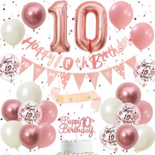 10th Birthday Decorations Retro Pink Rose Gold