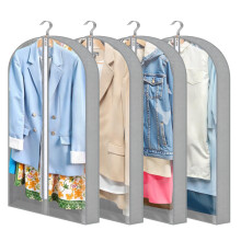 4 Pack Garment Bags 40" with 4" Gusset, Clothes Covers, Grey