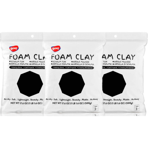 BOHS Black Foam Clay - 3pcs 3.3 Lbs - Squishy - Soft