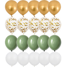 OTMVicor Metallic Gold Balloons - 20pcs Sage Green & White Confetti Ba