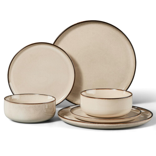 HaWare Dinner Set - 6 Piece Stoneware Dinnerware Service for 2