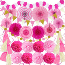 ZERODECO Party Decorations - 41 Pcs Pink Papar Fans Pompoms Garlands S