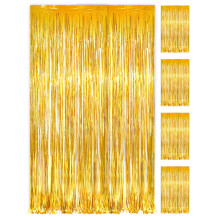 PVEGOS 4PCs 3.3 x 8.3 ft Laser Gold Glitter Tinsel Curtains Foil