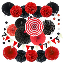 ZERODECO Party Decoration - 21 Pcs Black and Red Hanging Paper Fans Po
