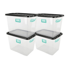 4 x 80 Litre Plastic Storage Boxes with Lids Set of 4, Clear Multipurpose Nestable Stackable Plastic Storage Box 80L Clear Containers Boxes For Home,