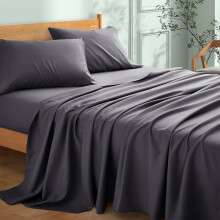 My Home Store Premium Soft Flat Sheet 100% Egyptian Cotton 300TC Hotel Quality Easy Care Flat Bed Sheets Fade Resistant Bedding (Charcoal, Single (180