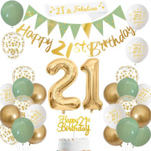 21st Birthday Decorations - Sage Green Gold White 21st Birthday Banner