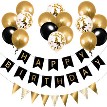 Birthday Decoration, Happy Birthday Banner (Black Gold Bunting)