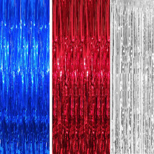 3pcs Red Silver Blue Tinsel Foil Fringe Curtains