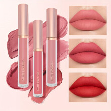 (Matches the image) 3pcs Matte Lip Gloss Beauty Sexy Long Lasting Non-stick Cup Nude Red Liquid Lipstick Makeup For Women Lip Glaze Cosmetics