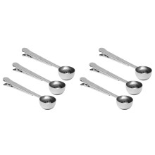 6St Zilveren Koffielepel Met Clip, 2-in-1 Meten En Vers