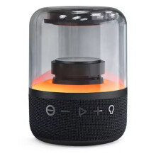 Reproductor de Música Digital con Altavoces y Subwoofer, Efecto Transparente, Adornos Luminosos, Luz Ambiental, Audio en Negro.
