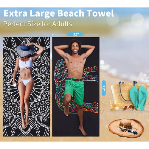 Haleey 2 Pack Microfibre Lightweight Beach Towel 180x80cm Oversized 2