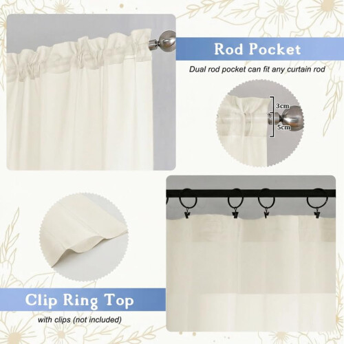 Simplebrand Ivory Sheer Curtains 229 cm Length 2 Panels Set 1