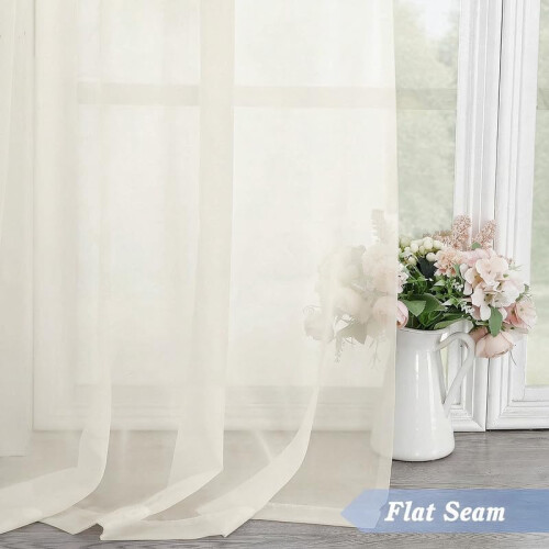 Simplebrand Ivory Sheer Curtains 229 cm Length 2 Panels Set 2