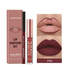 (Matches the image) 2-Piece Lip Liner and Lip Gloss Set Non-Sticky Matte Lipstick Set Highly Pigmented Waterproof Lipstick Lip Makeup Gift for Women