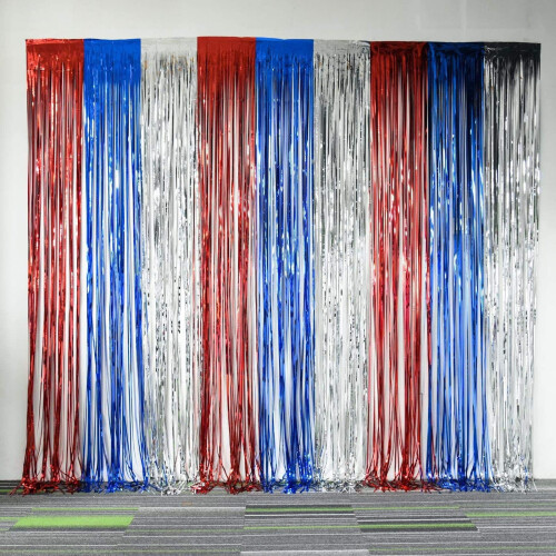 3pcs Red Silver Blue Tinsel Foil Fringe Curtains 2