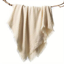 (Cream White, 127.0*152.4cm) Throw Blanket Soft Acrylic Frayed Edge Blanket for Couch Bed 127.0x152.4cm