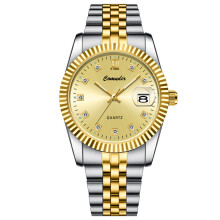 (611 Gold Belt and Gold Face [Men’s Style]) Premium Couple Watches Pair for Men Women Luminous Calendar Waterproof Casual Quartz Wristwatches