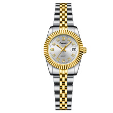 (611 Gold Belt and White Surface [Women’s Style]) Premium Couple Watches Pair for Men Women Luminous Calendar Waterproof Casual Quartz Wristwatches