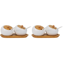 2Sets Assortiment Kruidenpotten Van Keramiek En Hout Voor Keuken