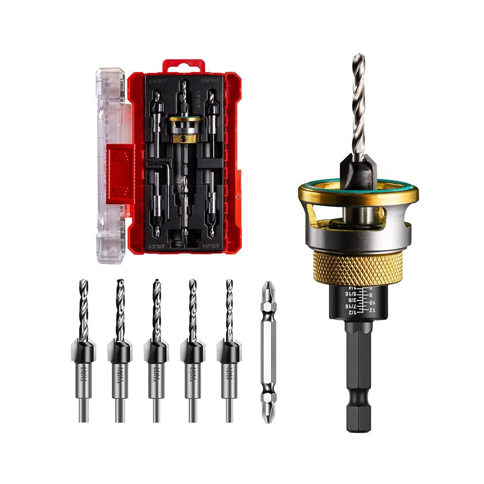 Countersink Drill Bit Set - 5 Pcs Countersink Drill Bit With Depth Stop Collar, 82 Counterbores 1/4" Hex Shank 4711462253168
