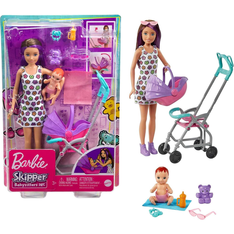 Barbie Skipper Babysitters, Inc. Playset With Skipper Babysitter Doll (Brunette), Stroller, Baby Doll & 5 Accessories, Toy For 3 Year Olds & Up