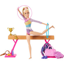 Barbie Gymnastics Doll & Accessories, Playset with Blonde Fashion Doll, C-Clip for Flipping Action, Balance Beam, Warm-Up Suit & More
