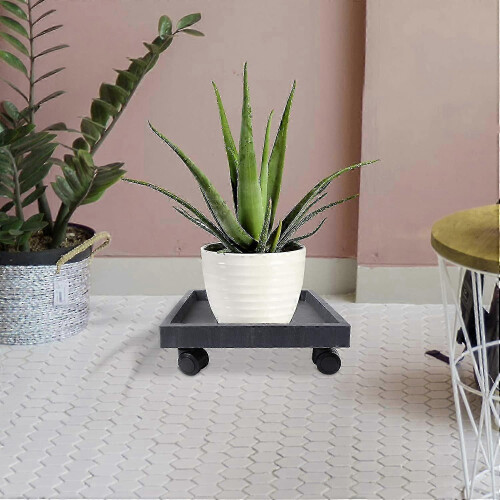 Square tray with wheels for heavy flower pots gray 1