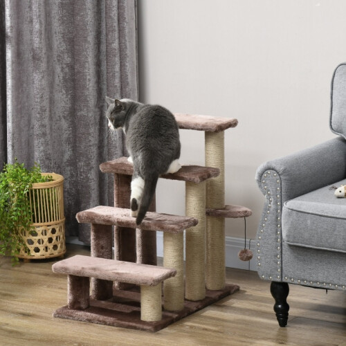 Escada de quatro degraus com poste para arranhar para gatos 1
