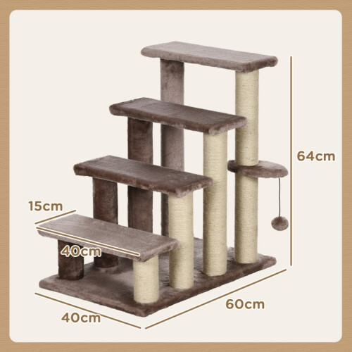 Escada de quatro degraus com poste para arranhar para gatos 2
