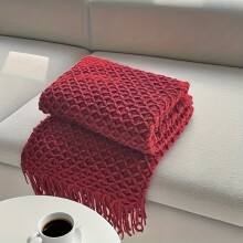 (Christmas Red, 127.0*152.4cm) Boho Blanket with Tassels, Cozy Soft Throw for Home Decor, Summer Lightweight Blanket for Father's Day Gift
