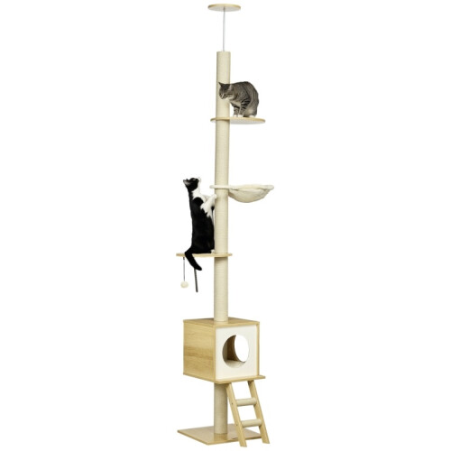Arbre à chat haut avec maison et hamac, marron