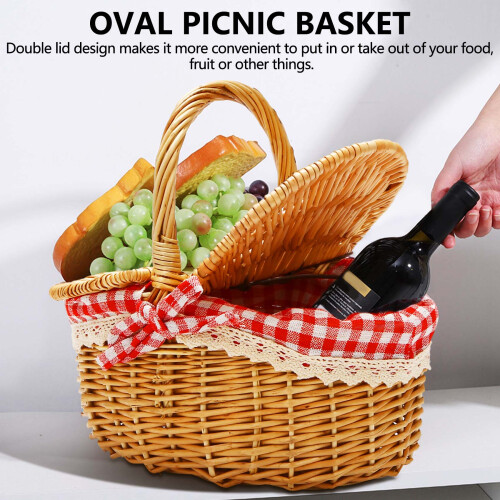 Lantlig FläTad Picknickkorg med Lock och Handtag och Foder för Picknick, Fester, BröLlop och BBQs 1