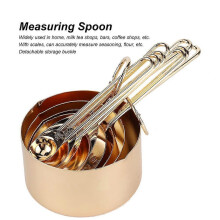 8Pcs Stainless Steel Measuring Cup Spoon Set with Scales Home Kitchen Baking AccessoryGold
