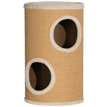 Petit arbre Ă chat rond avec revĂŞtement en peluche et sisal, marron