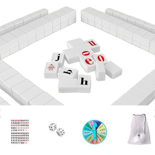 (White) Alphabet Mahjong Tile Game Set 108 Tiles for Vocabulary Learning Gift