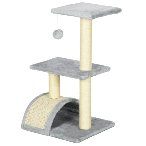 Torre para Gatos com Bolas de Pelúcia e Arranhador, Cinza