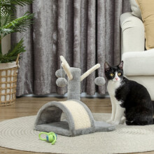 Arbre Ă chat miniature avec grotte et balles de jeu, gris clair