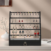 5-Layer Stepped Wooden Base Jewelry Rack Earring Ring Storage Rack Earrings Necklaces Rings Jewelry Stand