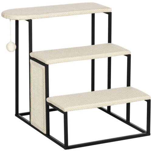 Escada para Gatos com Arranhador e Bola de Brincar, Creme
