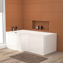 Nes Home L Shaped LH 1500mm Curved Shower Bath Acrylic & Front Panel
