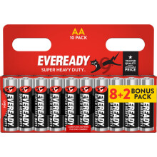 Eveready Super Heavy Duty AA Zinc Batteries - Pack of 10 (8+2)