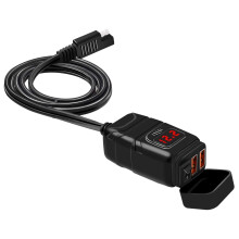 Manillar de Motocicleta 12V SAE Dual QC3.0 Adaptador de Cargador de Coche USB con VoltíMetro, Dual USB Cargador SúPer RáPido (Luz Roja)