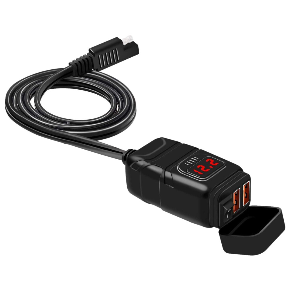 Motorcycle Handlebar 12V Sae Dual Qc3.0 Usb Car Charger Adapter With Voltmeter ,Dual Usb Super Fast Charger ( Light) Red/Light 6032196200142