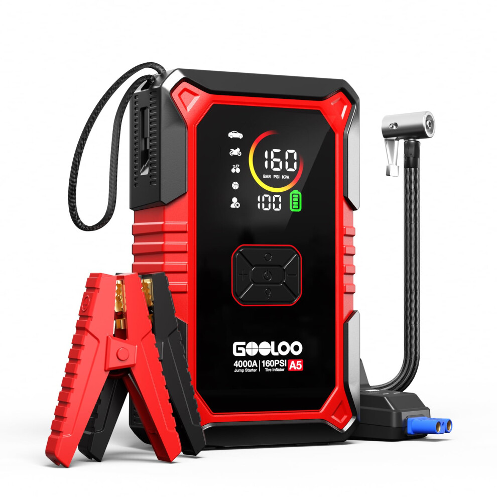 Gooloo A5 Jump Starter With Air Compressor, 4000A Car Battery Booster Black 5002053916555