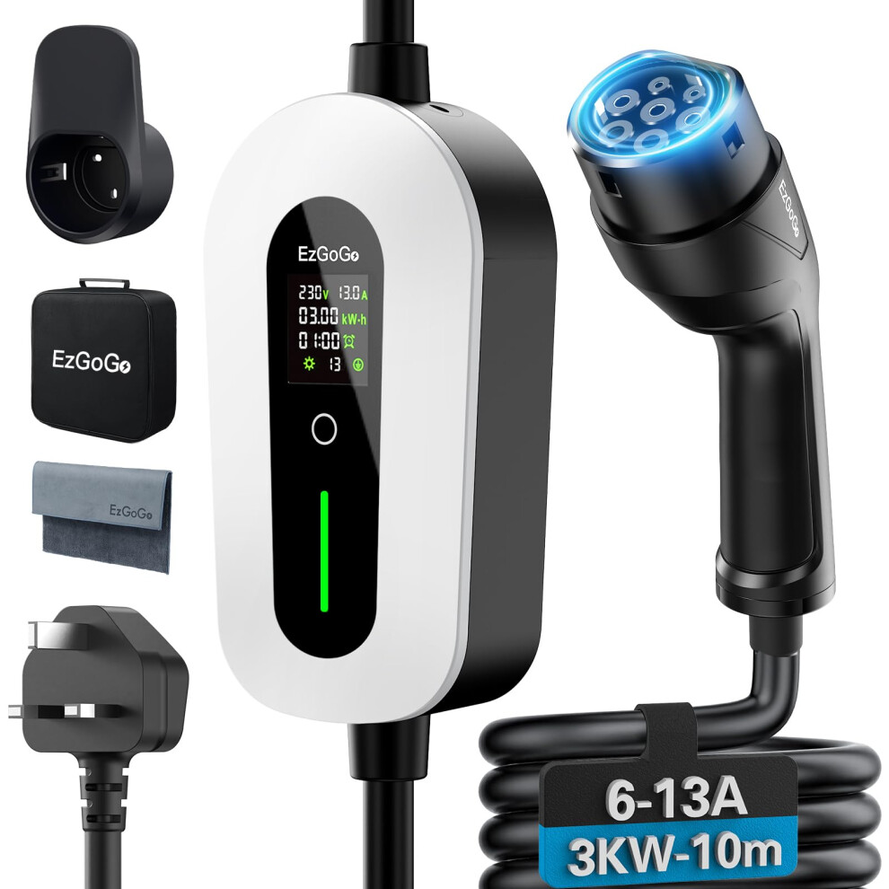 Ezgogo Ev Charger Cable Type 2 To 3 Pin Plug 32.81Ft/10M Electric Car Charger 3K 5006094226192