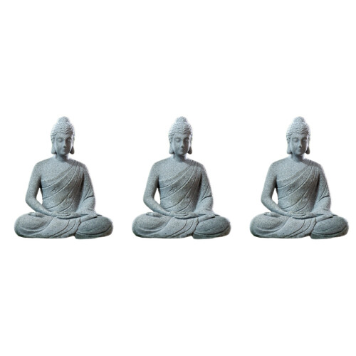 3Stk Grau Buddha Figur Aus Kunststein Aquarium Zen 2