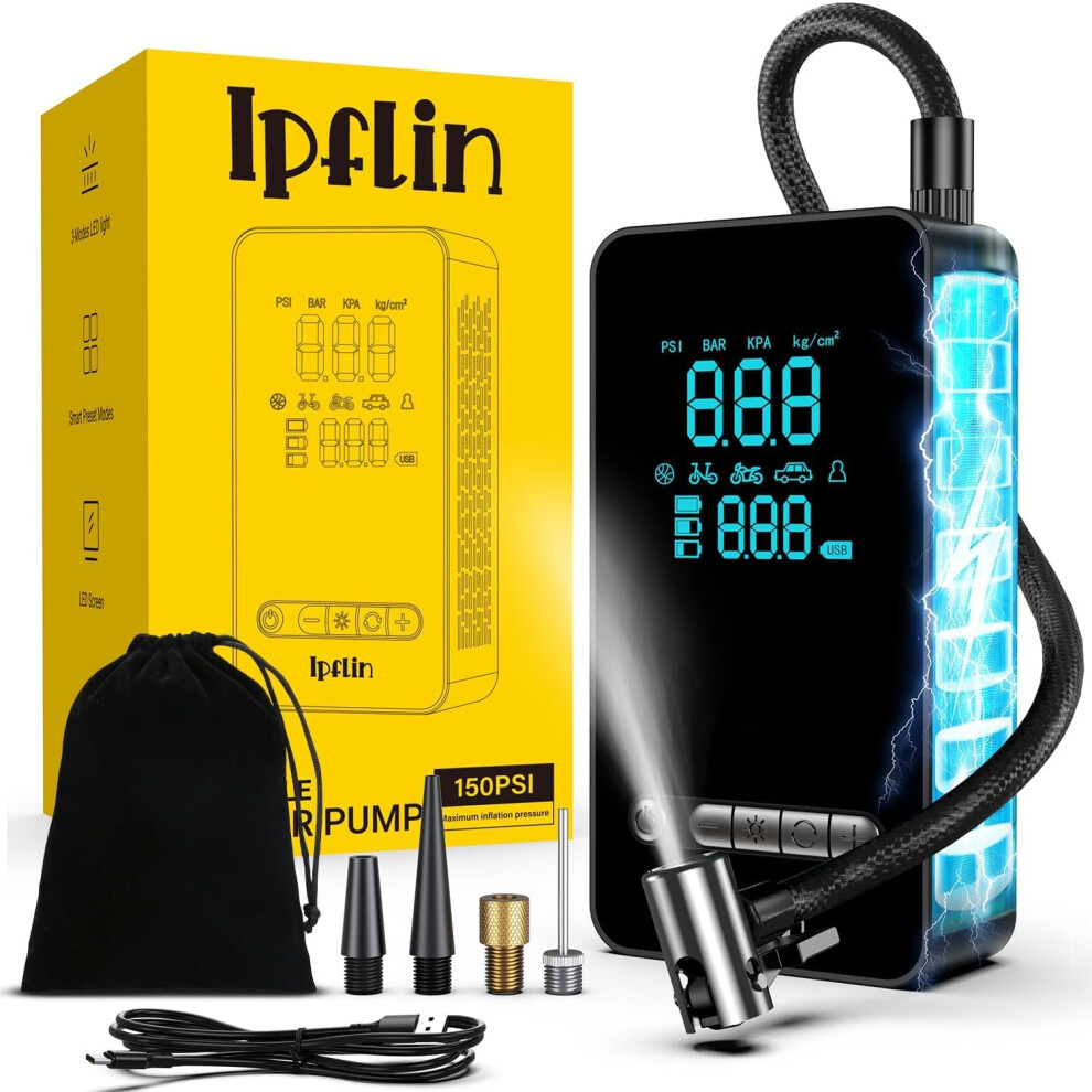 Ipflin Tyre Inflator Cordles Compressor - Portable Electric Bike Pump 5006573204727